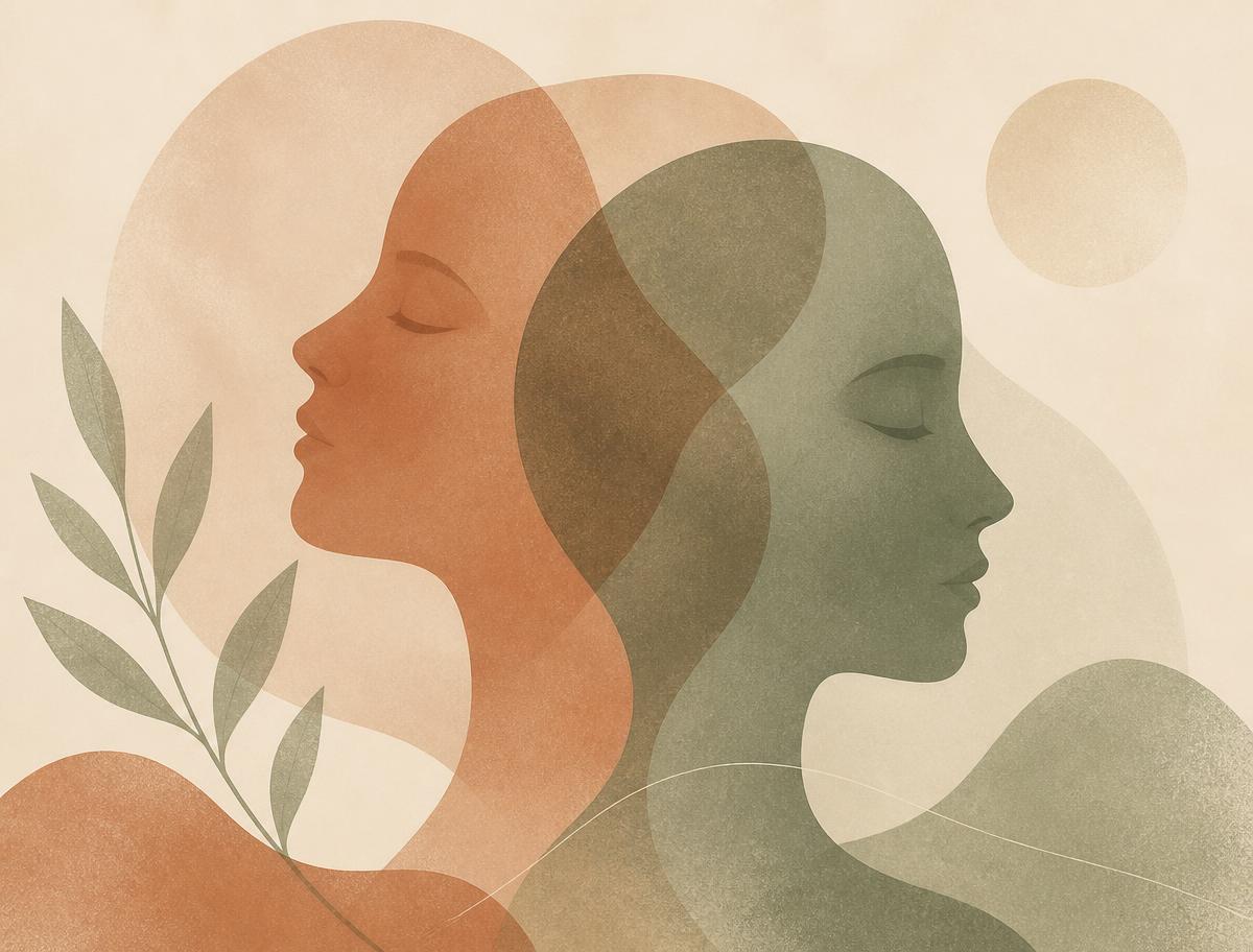 Illustration de deux visages qui se superposent, symbolisant la perception de soi et le regard des autres